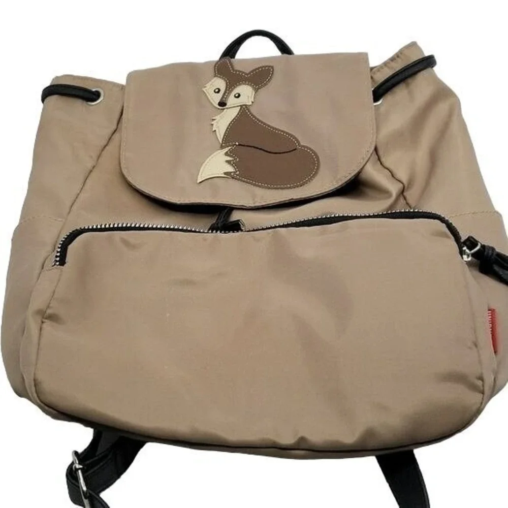 Union Bay Fox Backpack Bag Patch Nylon Purse Lightweight Snap Flap Tan